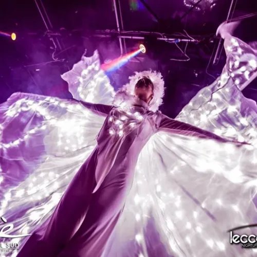 Costume-luminoso-trampoliere-accoglienza evento aziendale